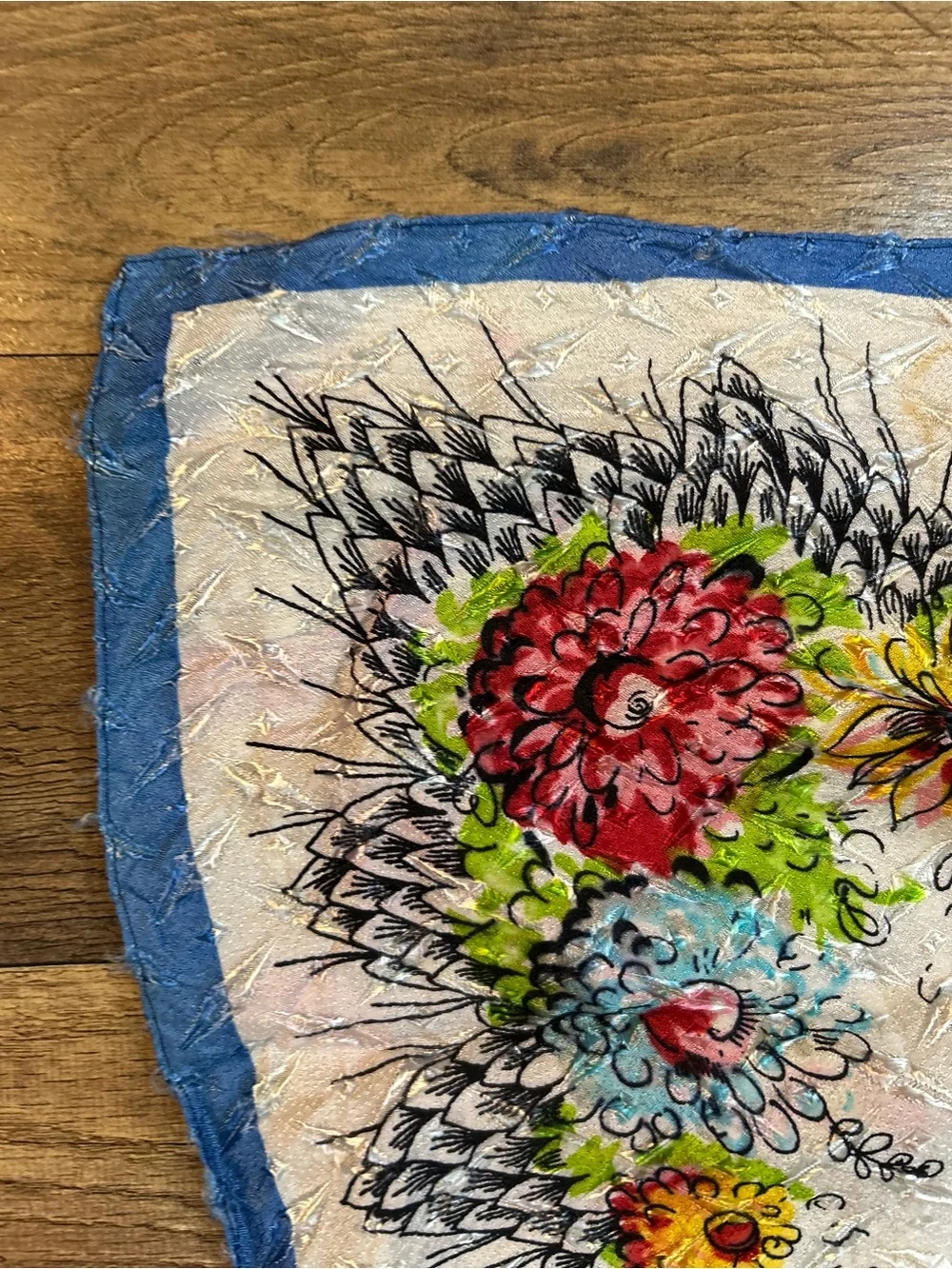 Vintage Watercolor Floral Silk Scarf - Textured Diamond Jacquard